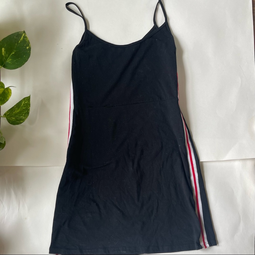 Brandy Melville Black Spaghetti Strap Dress with White and Red Stripes